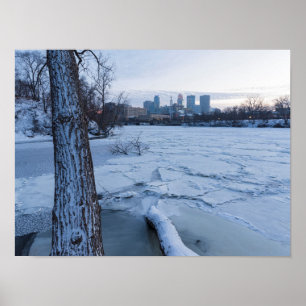 minneapolis skyline and icy mississippi river poster