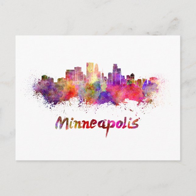 Minneapolis skyline in watercolor postcard (Front)