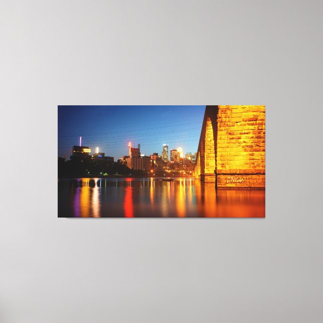 Minneapolis Stone Arch Bridge at Night Canvas Print (Front)