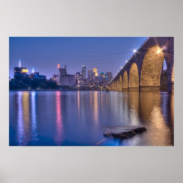 Minneapolis Stone Arch Bridge at Twilight Poster (Front)
