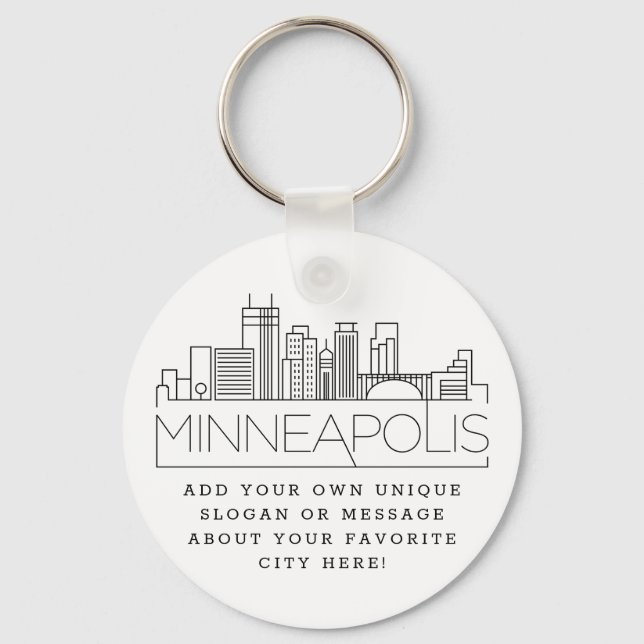 Minneapolis Stylised Skyline | Custom Slogan Key Ring (Front)