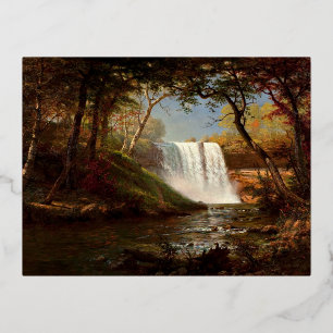 Minnehaha Falls by Albert Bierstadt Foil Holiday Postcard