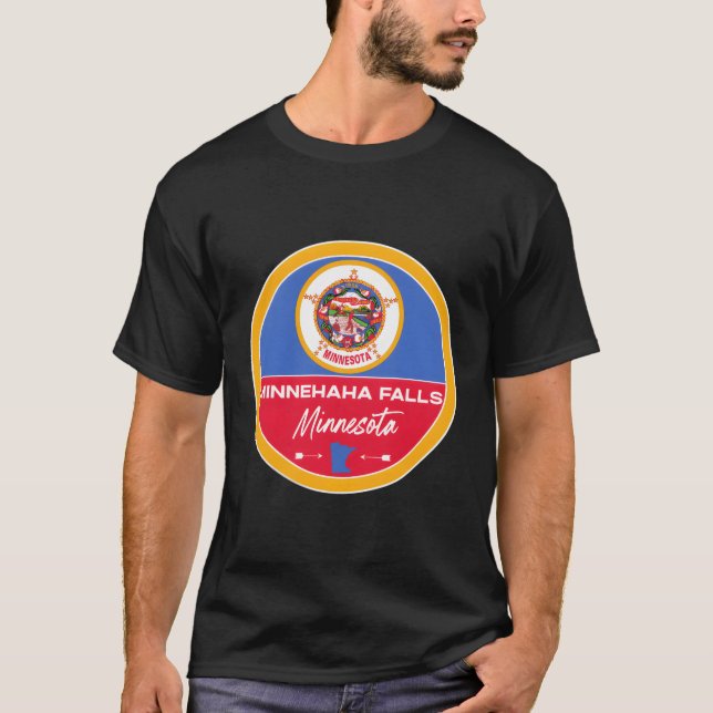 Minnehaha Falls Minnesota Mn State Flag Badge T-Shirt (Front)