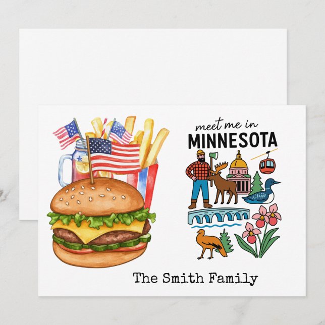  Minnesota 4th July  Independence Day party   Invitation (Front/Back)