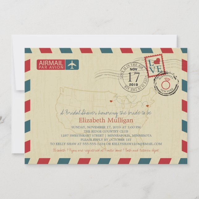 Minnesota and New York Airmail | Bridal Shower Invitation (Front)