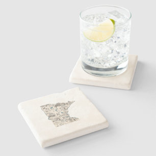 Minnesota Antique Picture Map Vintage State Chart Stone Coaster