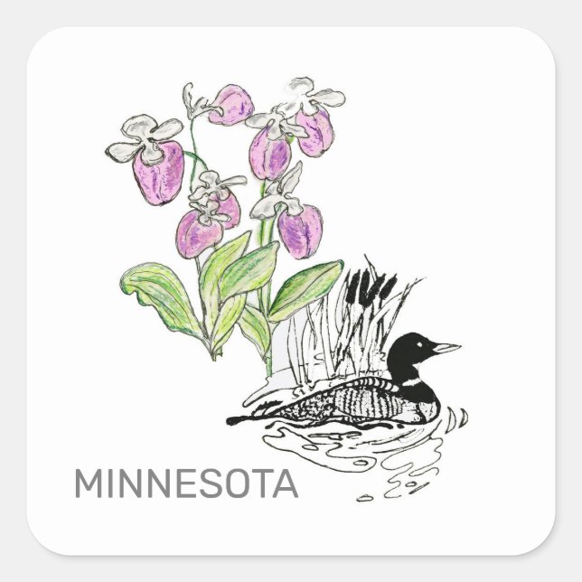 Minnesota bird and flower square sticker (Front)