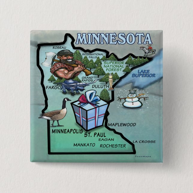 Minnesota Cartoon Map 15 Cm Square Badge (Front)