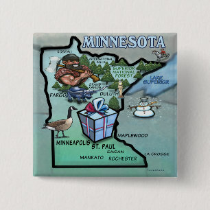 Minnesota Cartoon Map 15 Cm Square Badge
