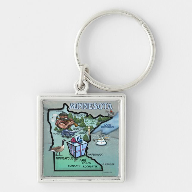 Minnesota Cartoon Map Key Ring (Front)