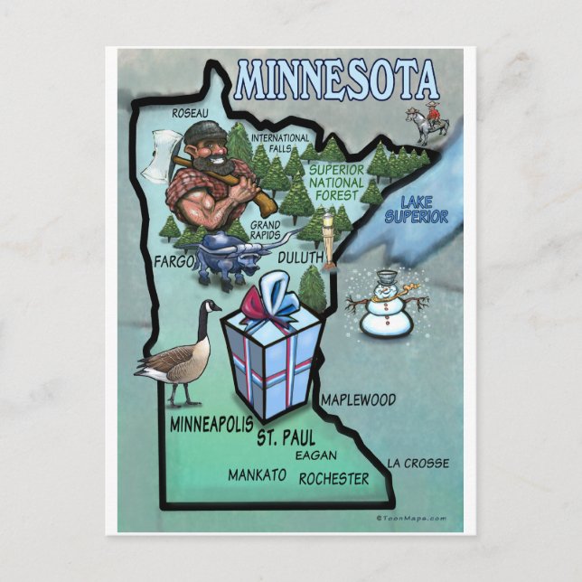 Minnesota Cartoon Map Postcard (Front)