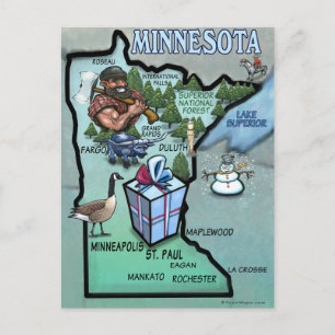 Minnesota Cartoon Map Postcard