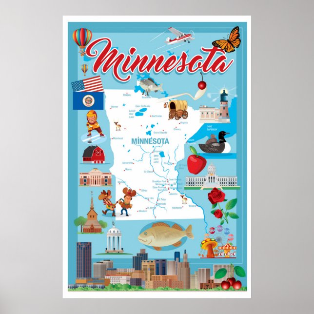 Minnesota Cartoon Map Poster (Front)