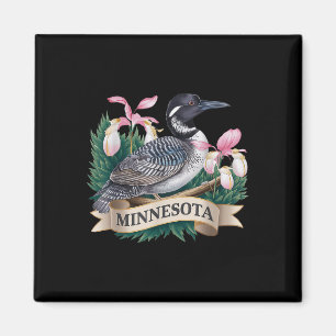 Minnesota Common Loon Bird And Ladys Slippers Flow Magnet