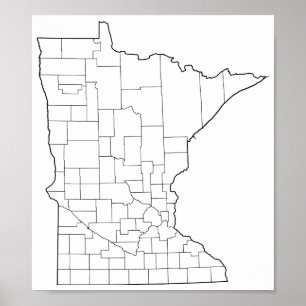 Minnesota Counties Blank Outline Map Poster
