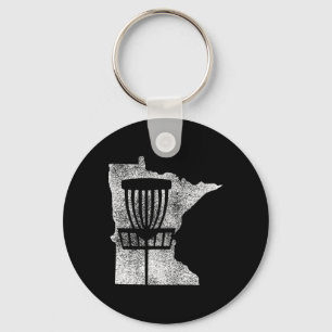 Minnesota Disc Golf State With Basket Distressed G Key Ring