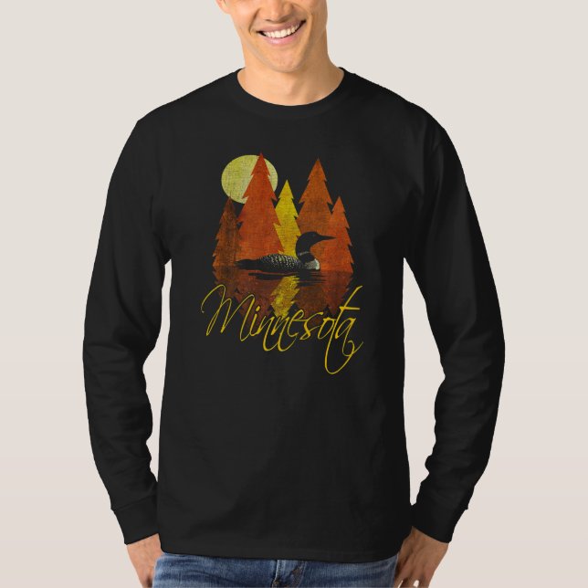 Minnesota Fall  Autumn  Sunset With Loon And Trees T-Shirt (Front)