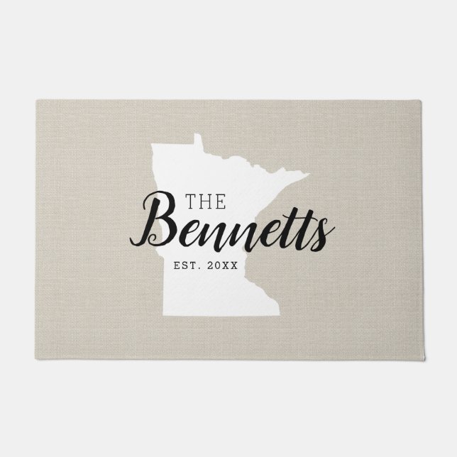Minnesota Family Monogram State Doormat (Front)