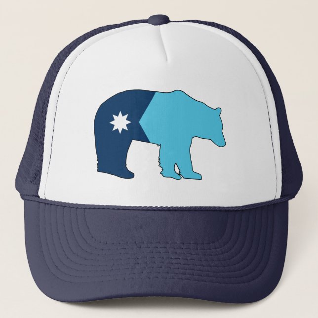 Minnesota Flag Bear Trucker Hat (Front)