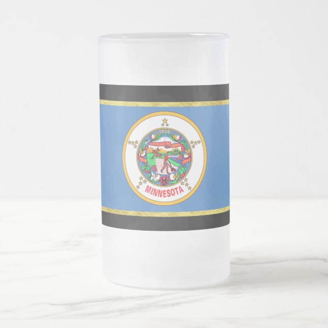 Minnesota flag frosted glass beer mug (Center)