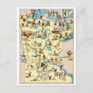 Minnesota Funny Vintage Map Postcard