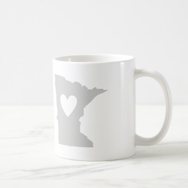 Minnesota Gray State Map Shape with Heart Coffee Mug (Right)