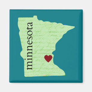 Minnesota - Green, Teal, Heart, Home Magnet
