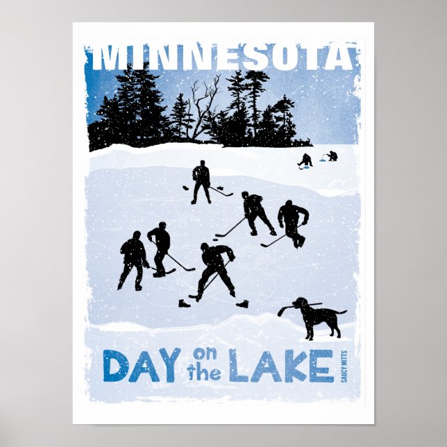 Minnesota Hockey Day on the Lake Pond Hockey Blue Poster (Front)