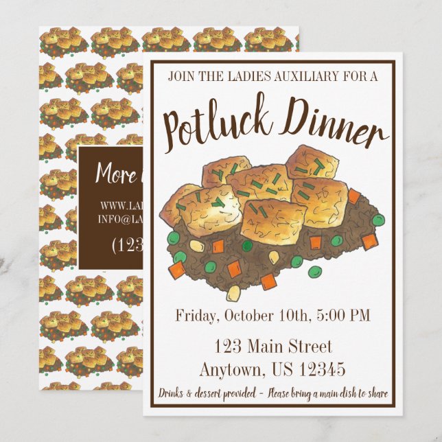 Minnesota Hot Dish Tater Tot Casserole Invitation (Front/Back)