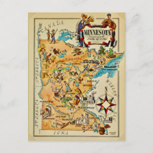 Minnesota Illustrated Map  Postcard