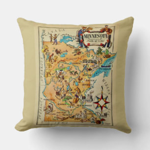 Minnesota Illustrated Map Throw Pillow