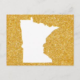 Minnesota in White and Gold Glitter Postcard