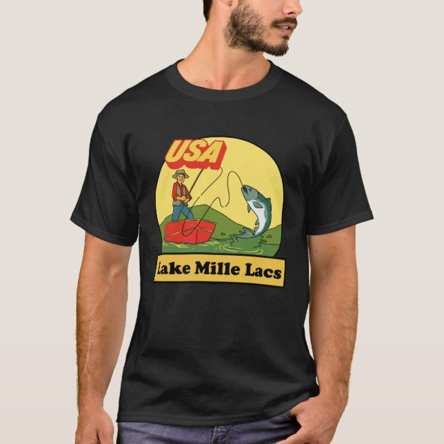 Minnesota Lake Mille Lacs  USA Retro Fishing T-Shirt (Front)
