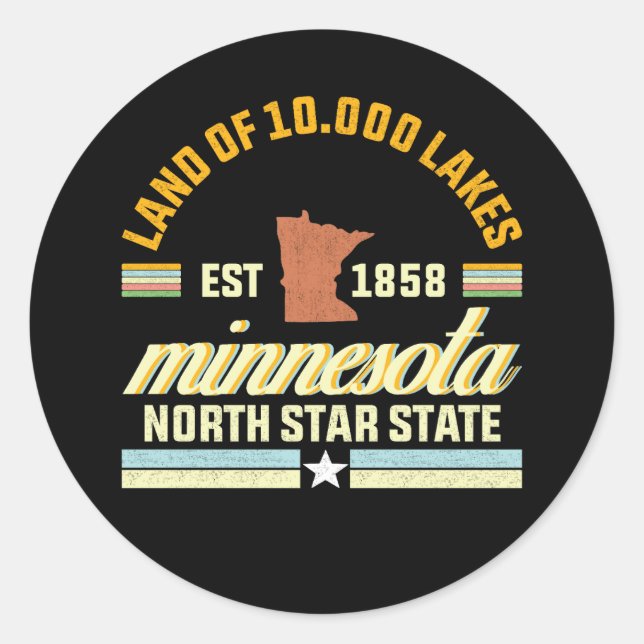 Minnesota Land of 10,000 Lakes Classic Round Sticker (Front)