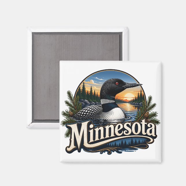 Minnesota Loon Lake Sunset Magnet (Front/Back)