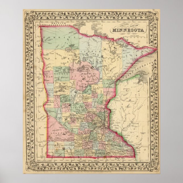 Minnesota Map by Mitchell Poster (Front)