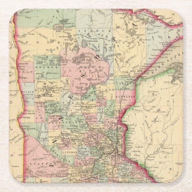 Minnesota Map by Mitchell Square Paper Coaster (Front)