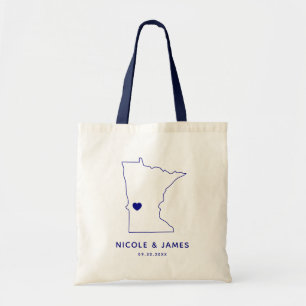 Minnesota Map Wedding Welcome Bag Tote, Navy