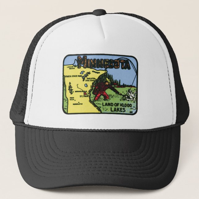 Minnesota MN Vintage Label Trucker Hat (Front)