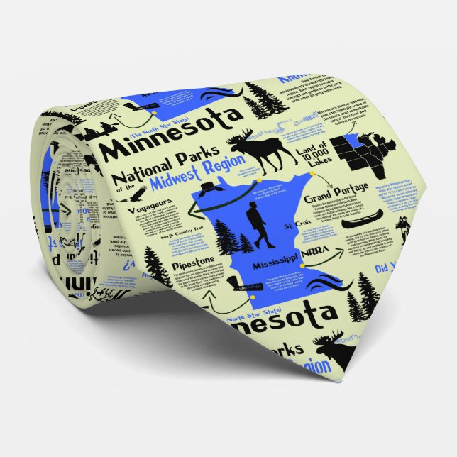 Minnesota National Parks Infographic Map Tie (Rolled)
