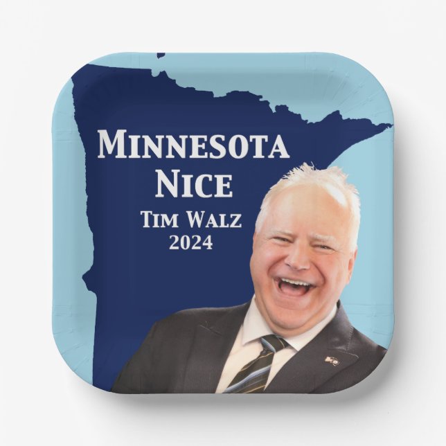 Minnesota Nice Tim Walz Paper Plate (Front)