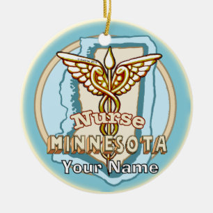 Minnesota Nurse Caduceus Ceramic Tree Decoration