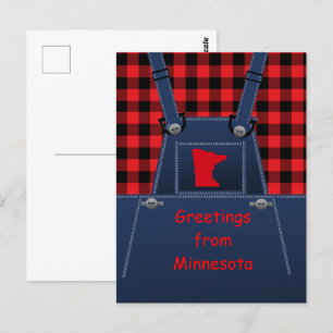Minnesota Overalls Buffalo Plaid Postcard