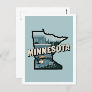 Minnesota Retro Travel Design Iconic US States Postcard