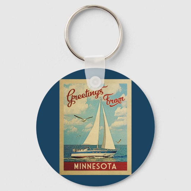 Minnesota Sailboat Vintage Travel Key Ring (Front)