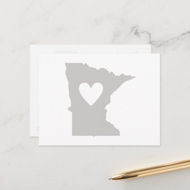 Minnesota Shaped Grey Heart Minnesotan Love Adore Postcard (Front/Back In Situ)
