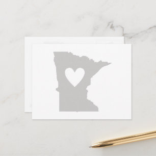 Minnesota Shaped Grey Heart Minnesotan Love Adore Postcard