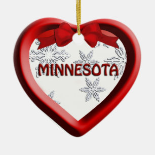 Minnesota Snowflake Heart Christmas Ornament
