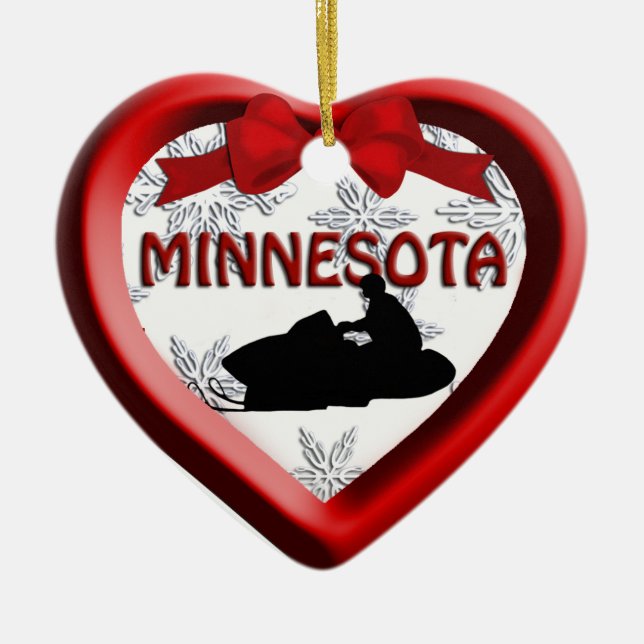 Minnesota Snowmobile Heart Christmas Ornament (Front)