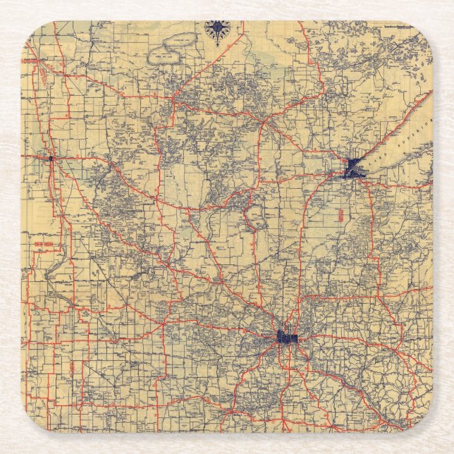 Minnesota standard map square paper coaster (Front)
